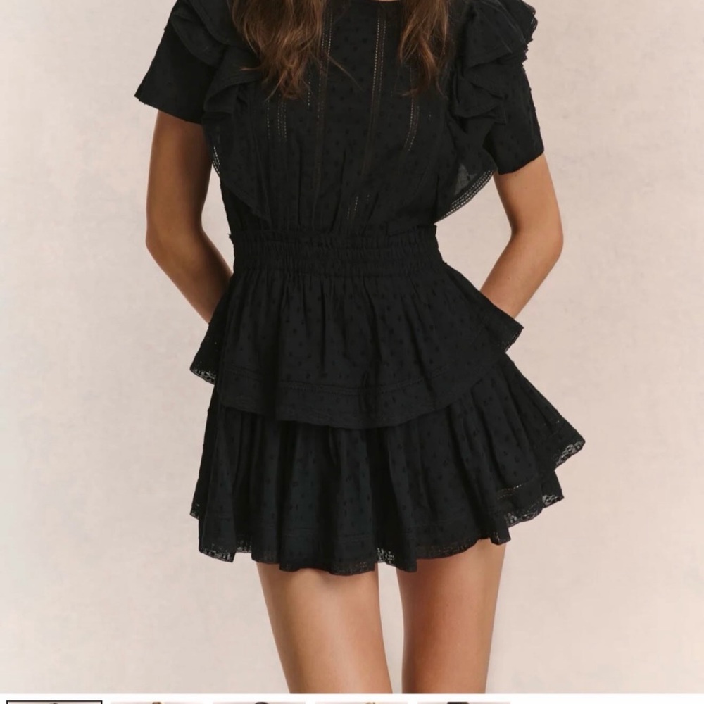LoveShackFancy Black Eyelet Ruffle Mini Dress